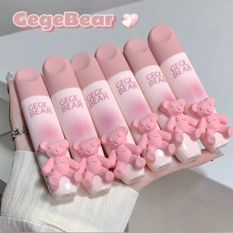 Gege Bear Cute pink bear matte lip gloss long-lasting waterproof color