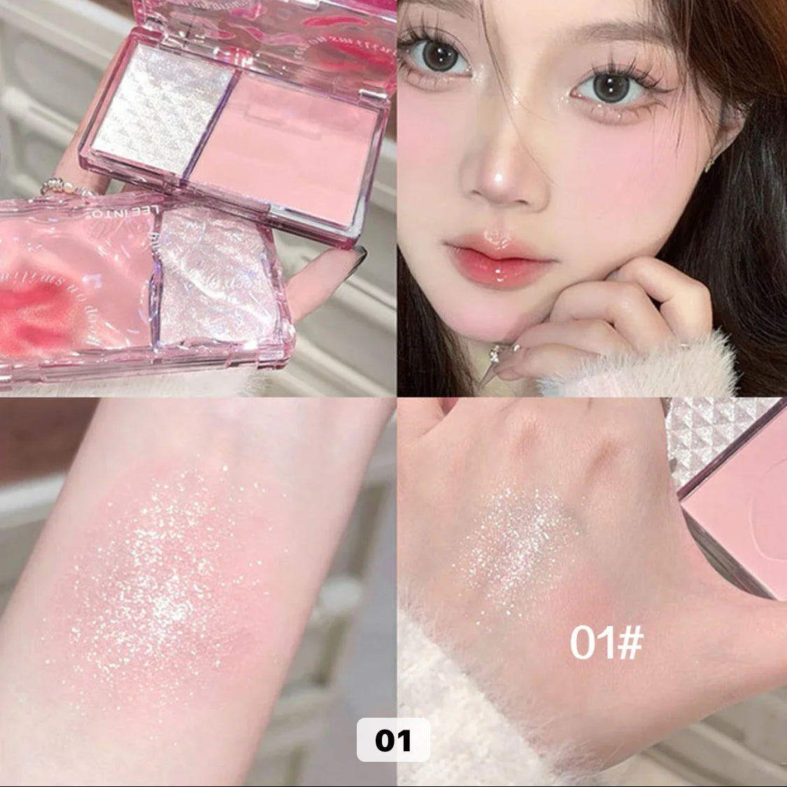 Leeinto long lasting blush and highlighter powder.