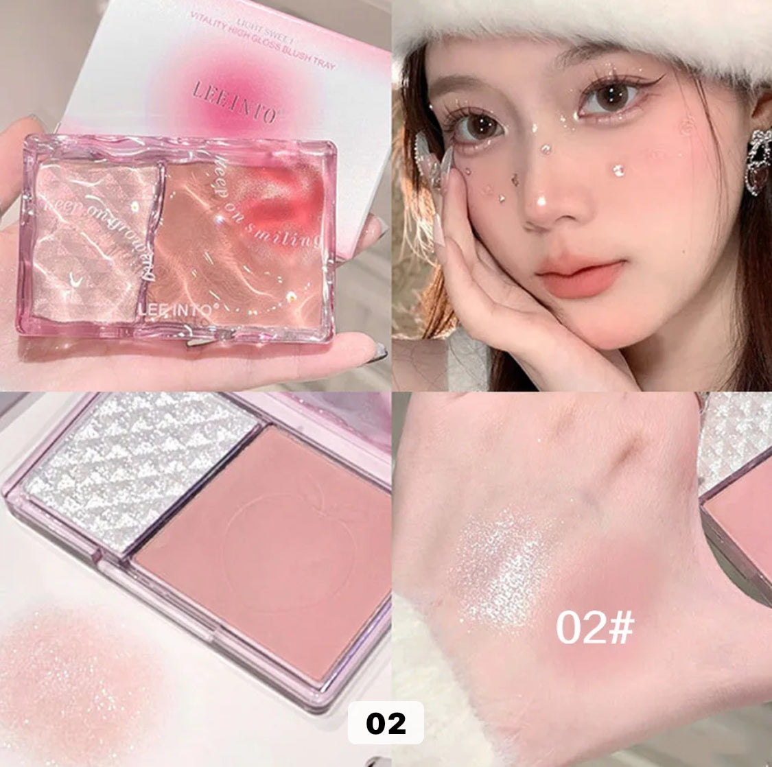 Leeinto long lasting blush and highlighter powder.
