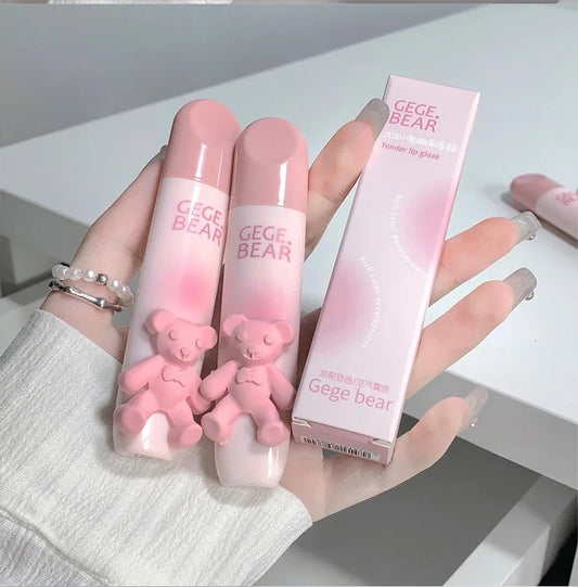 Gege Bear Cute pink bear matte lip gloss long-lasting waterproof color