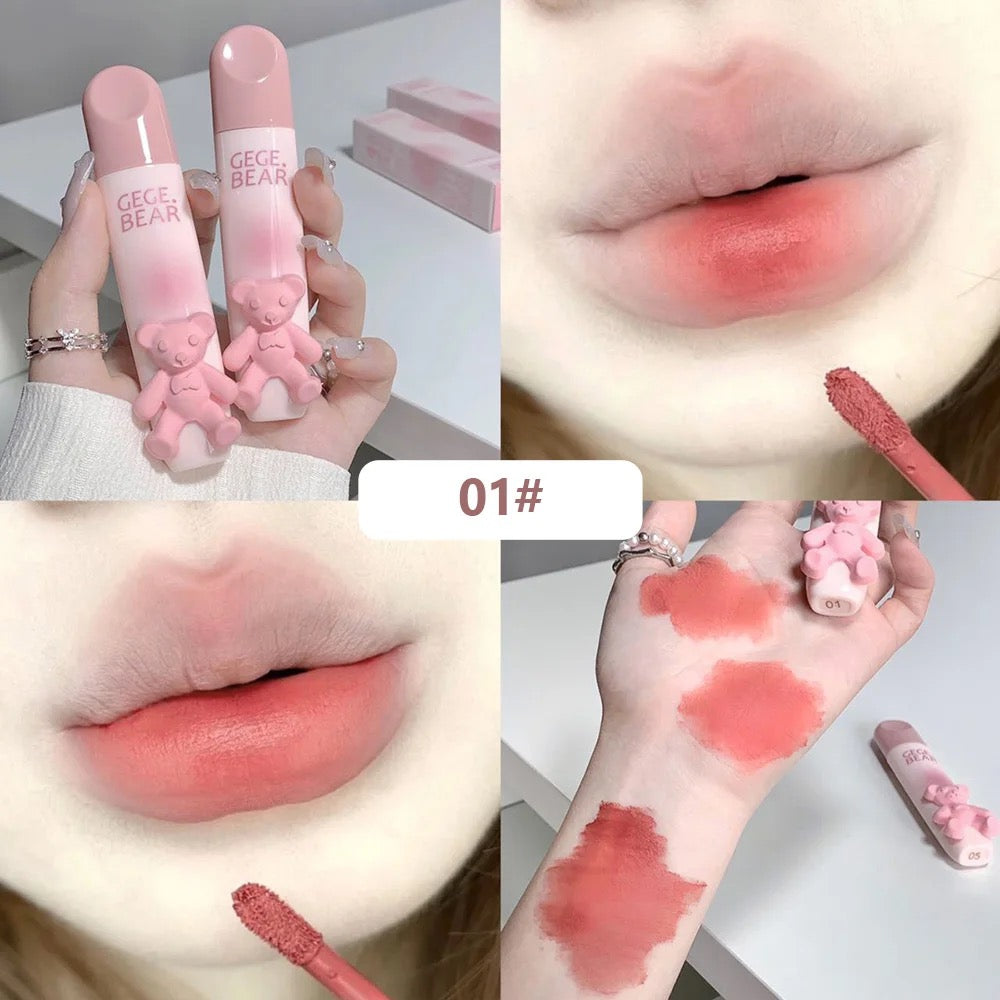 Gege Bear Cute pink bear matte lip gloss long-lasting waterproof color